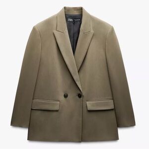 Zara Khaki Oversized Double-Breasted Blazer